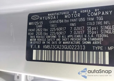 2016 Hyundai Tucson Limited/Sport And Eco/Se из США, поврежденный, VIN KM8J3CA23GU022313